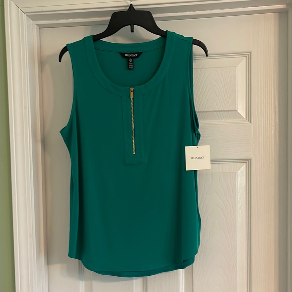 Ellen Tracy Women's Green Sleeveless Top-Sz XL